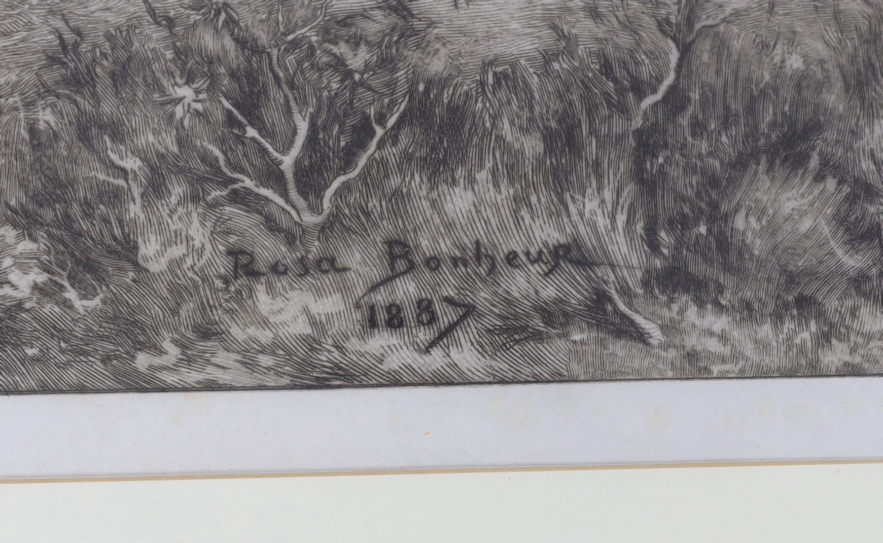 Herbert Dicksee (1862-1942), after Rosa Bonheur, etching, 'The King Watches', publ.1910, 52 x 69cm